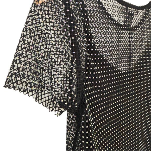 NEW Rachel Zoe Sheer Mesh Tee Adorned with All Over Rhinestones Womens M - Picture 9 of 16